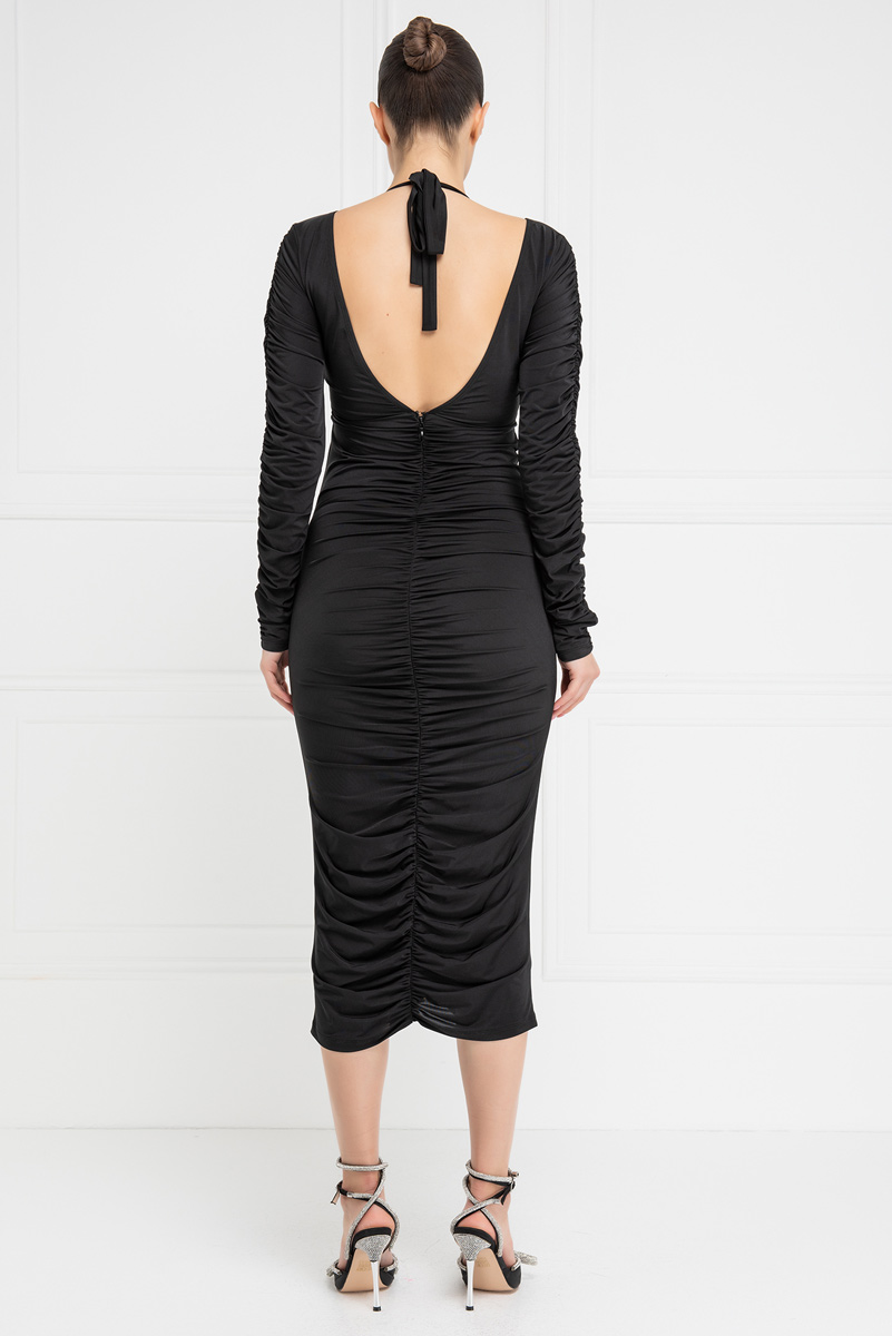 Black Shirred Cut Out Midi Dress