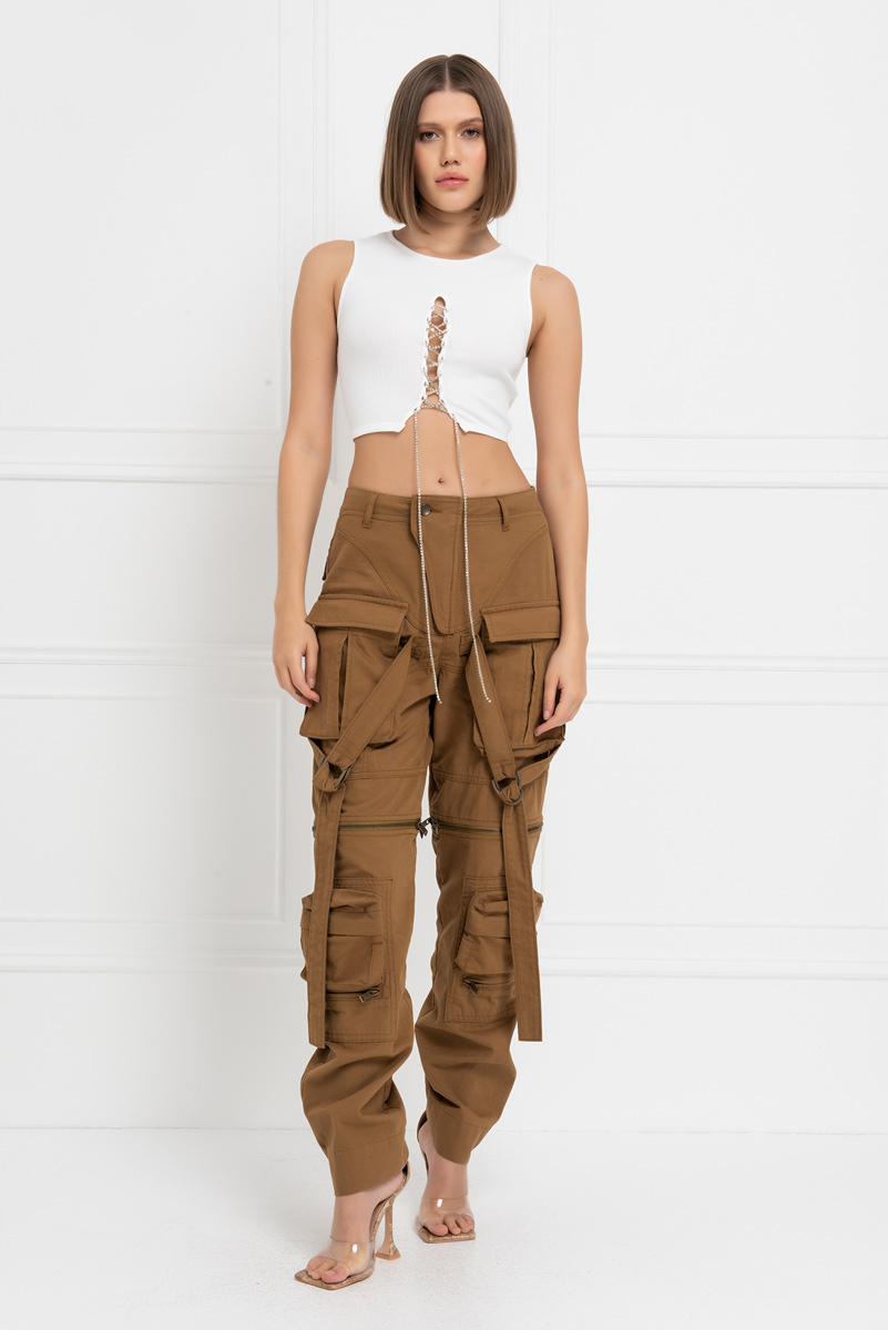 Wholesale Offwhite Chain-Front Cropped Top