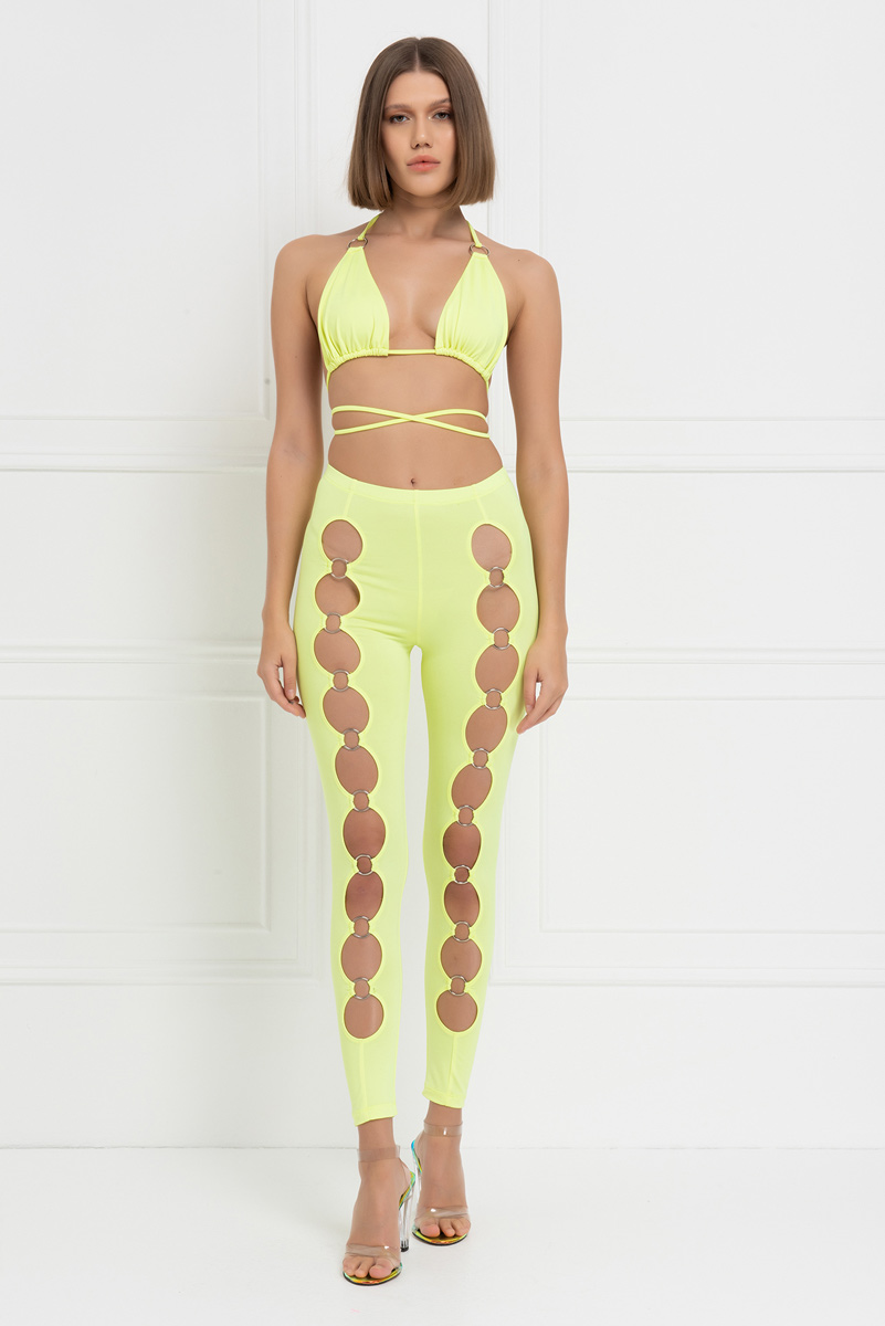 Neon Yellow Strappy Triangle Top & Leggings Set