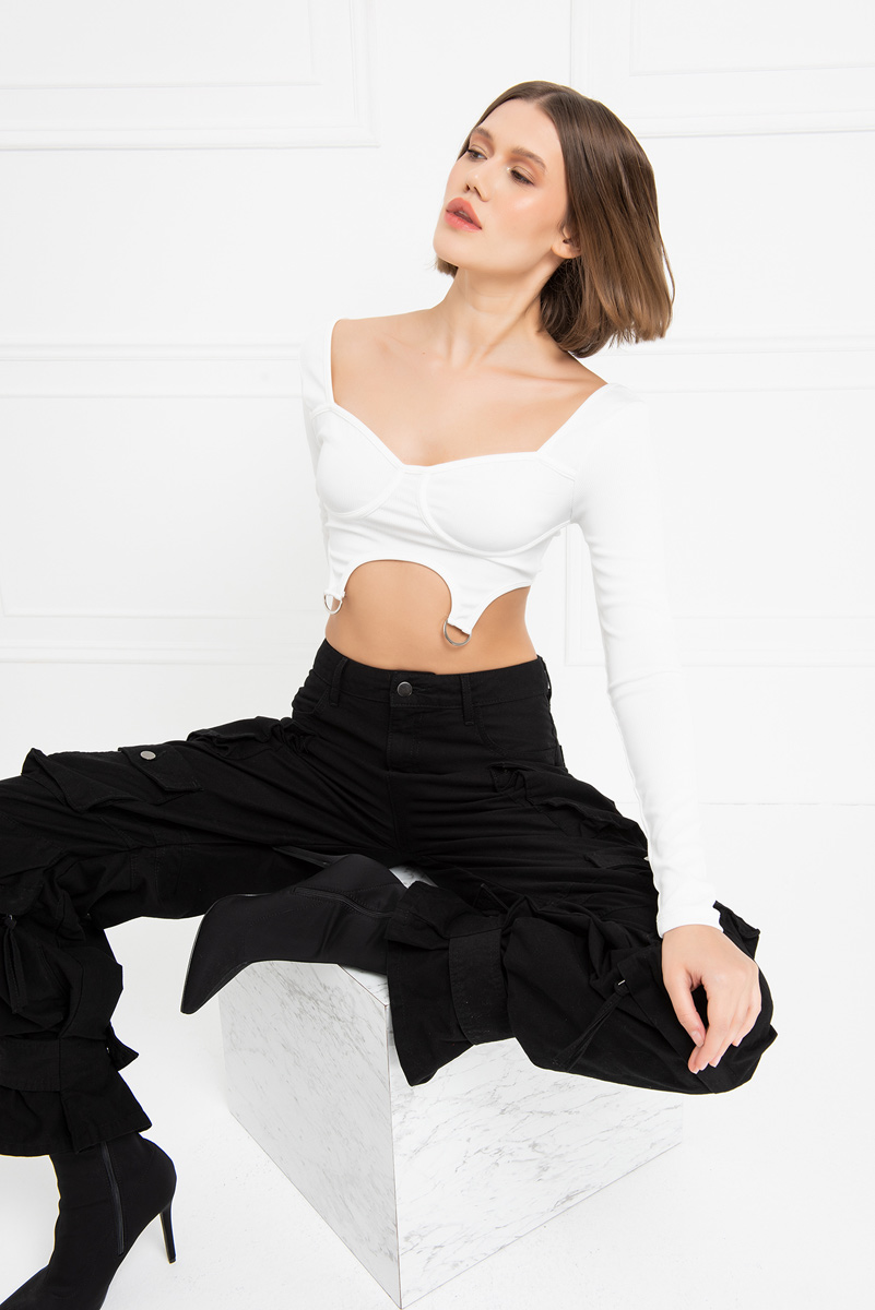 Wholesale Offwhite Square-Neck Crop Top