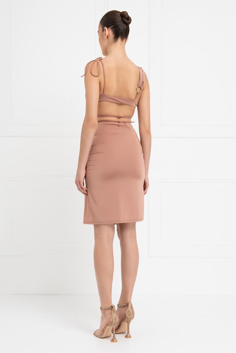 Caramel Strappy Crop Cami & Midi Skirt Set