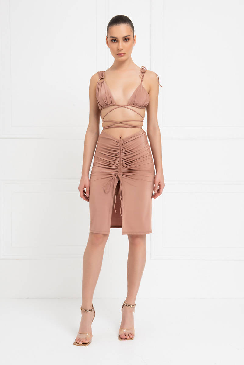 Caramel Strappy Crop Cami & Midi Skirt Set