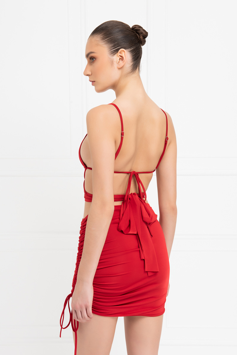 красный Wraparound Cami & Mini Skirt Set