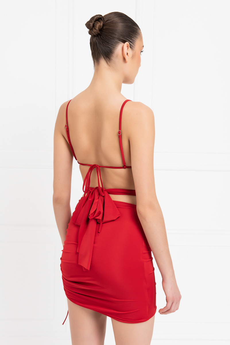 Wholesale Red Wraparound Cami & Mini Skirt Set