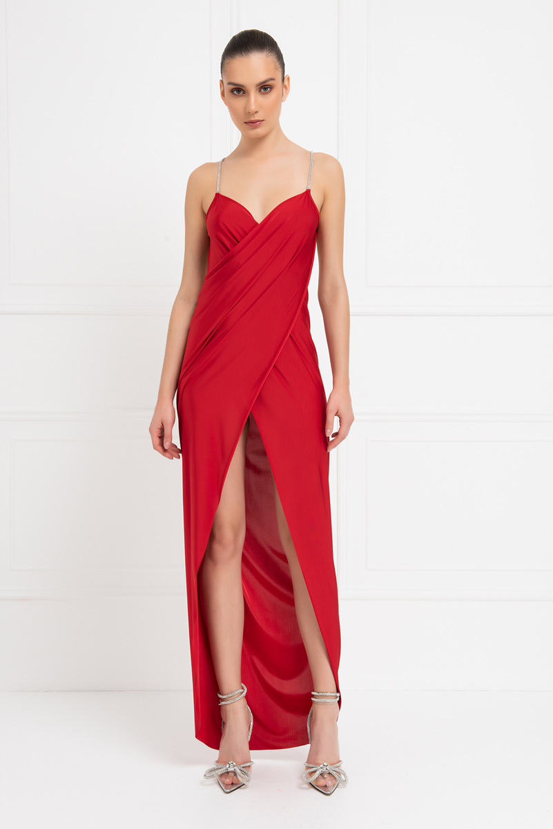 оптовая красный Backless Wrap Maxi Dress