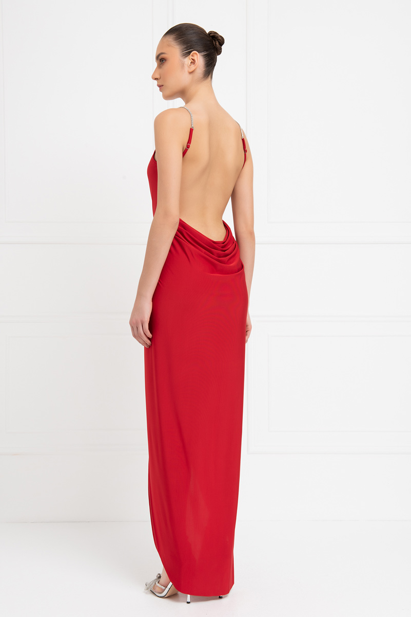 красный Backless Wrap Maxi Dress