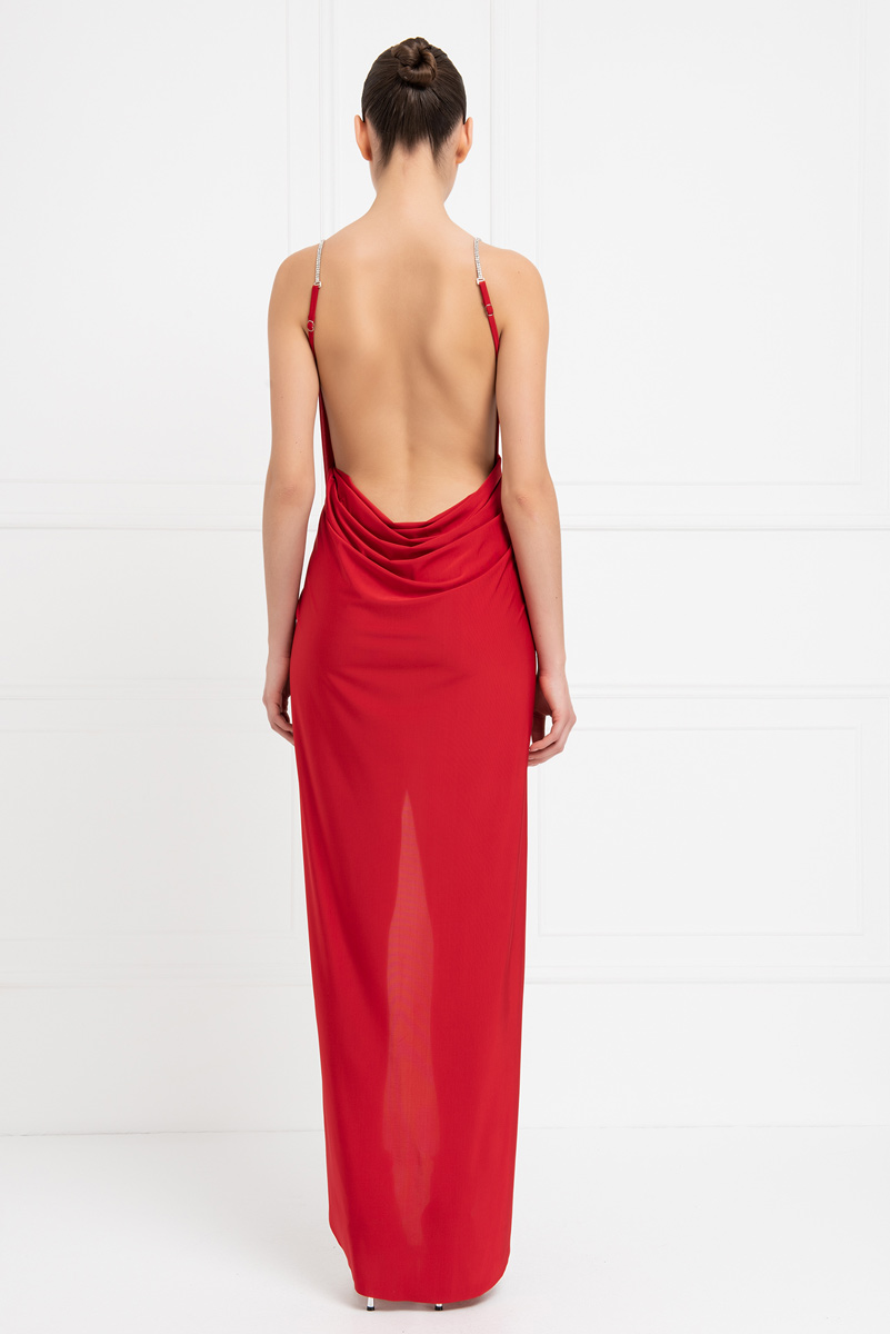 Wholesale Red Backless Wrap Maxi Dress