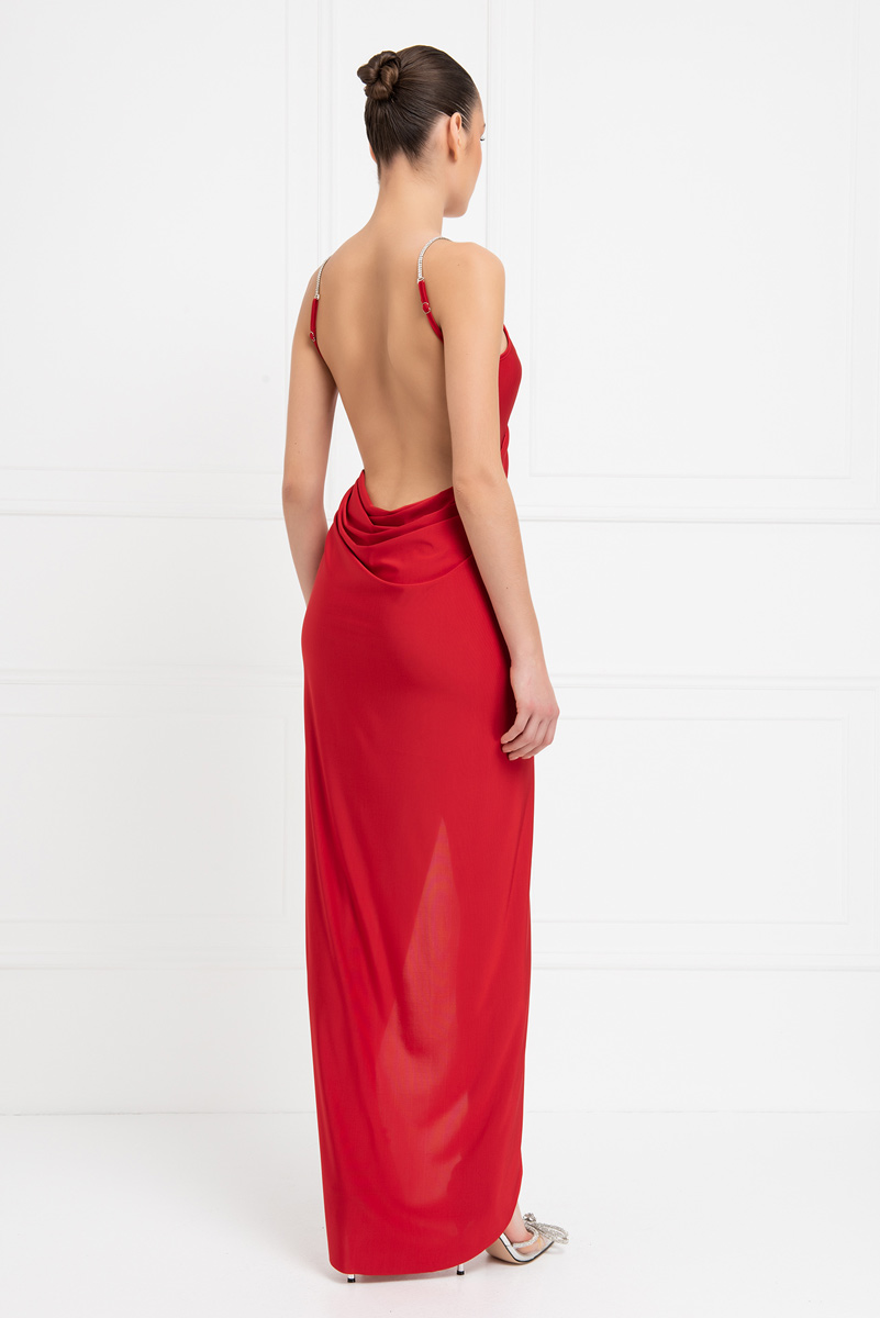 Kırmızı Sırt Dekolteli Anvelop Elbise