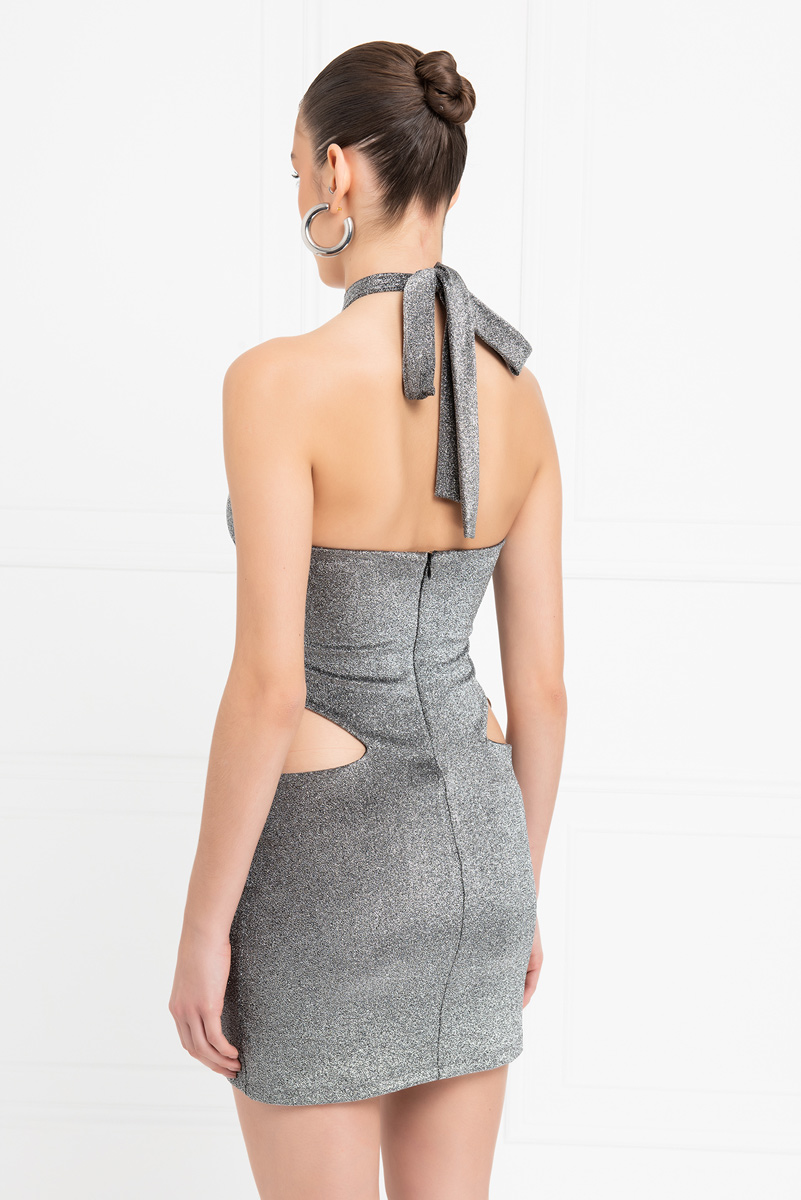 Wholesale Silver Strappy-Neck Cut Out Mini Dress