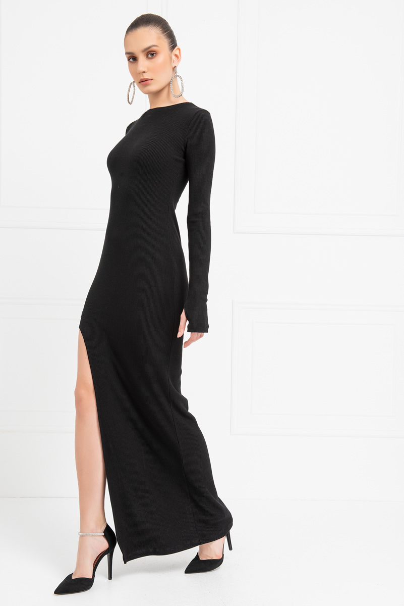 Wholesale Black Crisscross-Back Split-Leg Maxi Dress