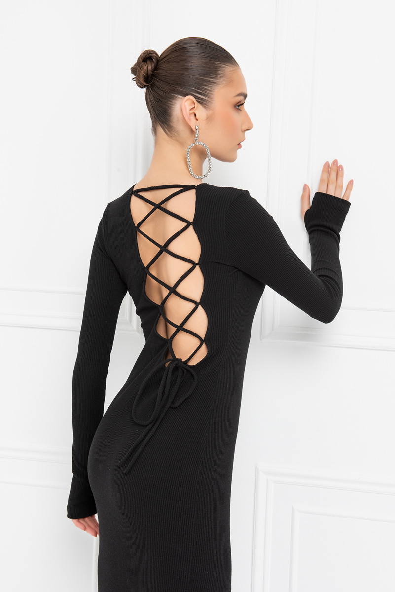 Wholesale Black Crisscross-Back Split-Leg Maxi Dress