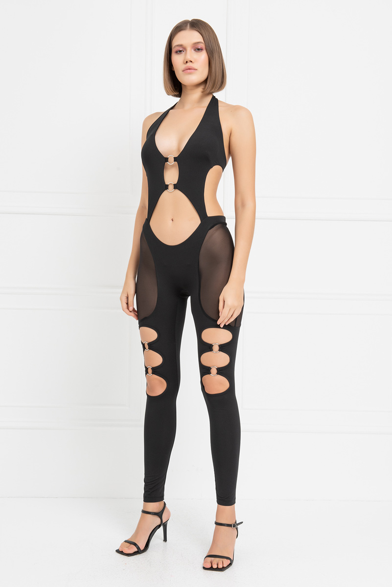 Wholesale Sheer Black O-Ring Catsuit with Gloves