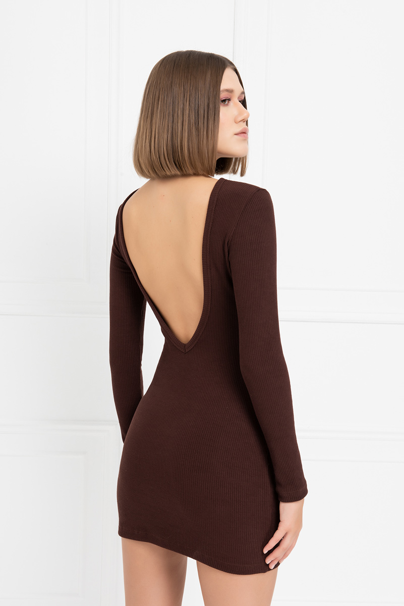 Wholesale Dark Brown Backless Mini Dress