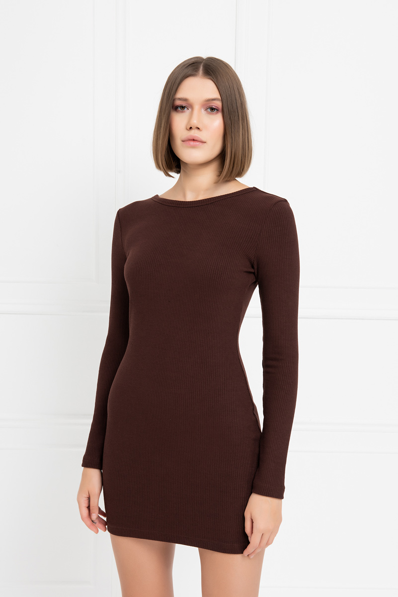 Wholesale Dark Brown Backless Mini Dress