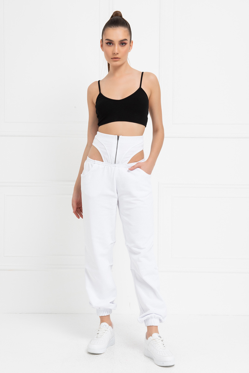 White Cut Out Side Joggers