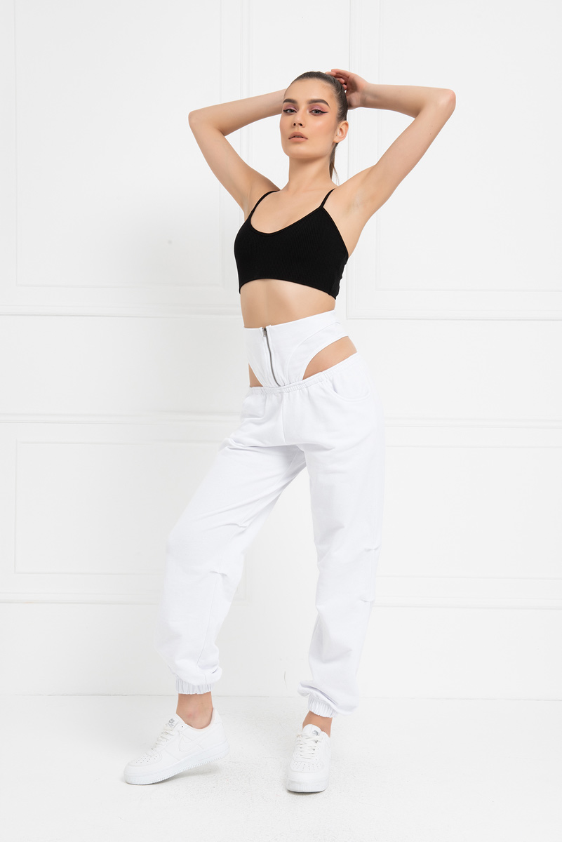 Wholesale White Cut Out Side Joggers