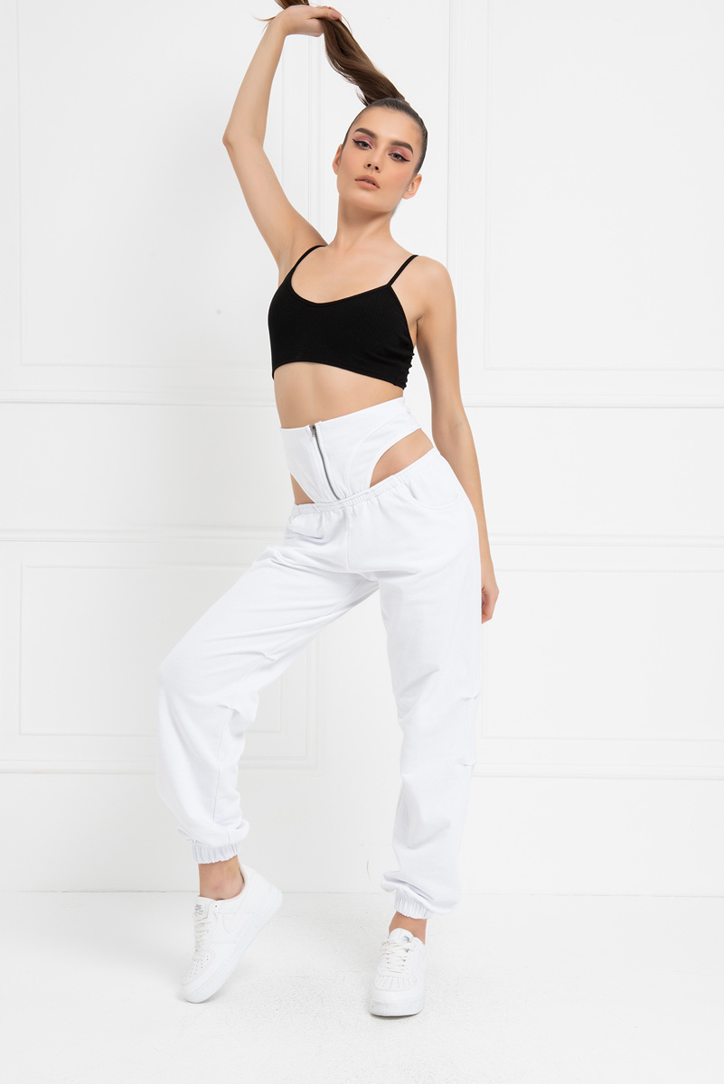 Wholesale White Cut Out Side Joggers