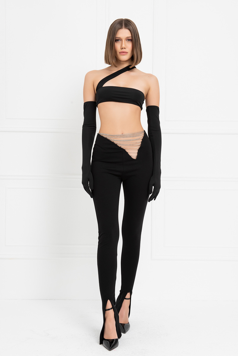 Black Chain-Waist Pants