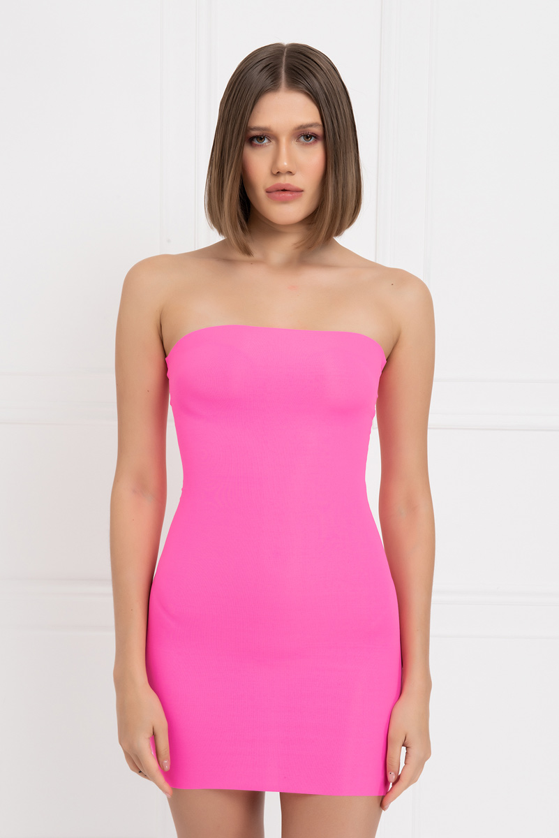 Wholesale Strapless Full Body Slip Shapewear Mini Neon Pink Dress