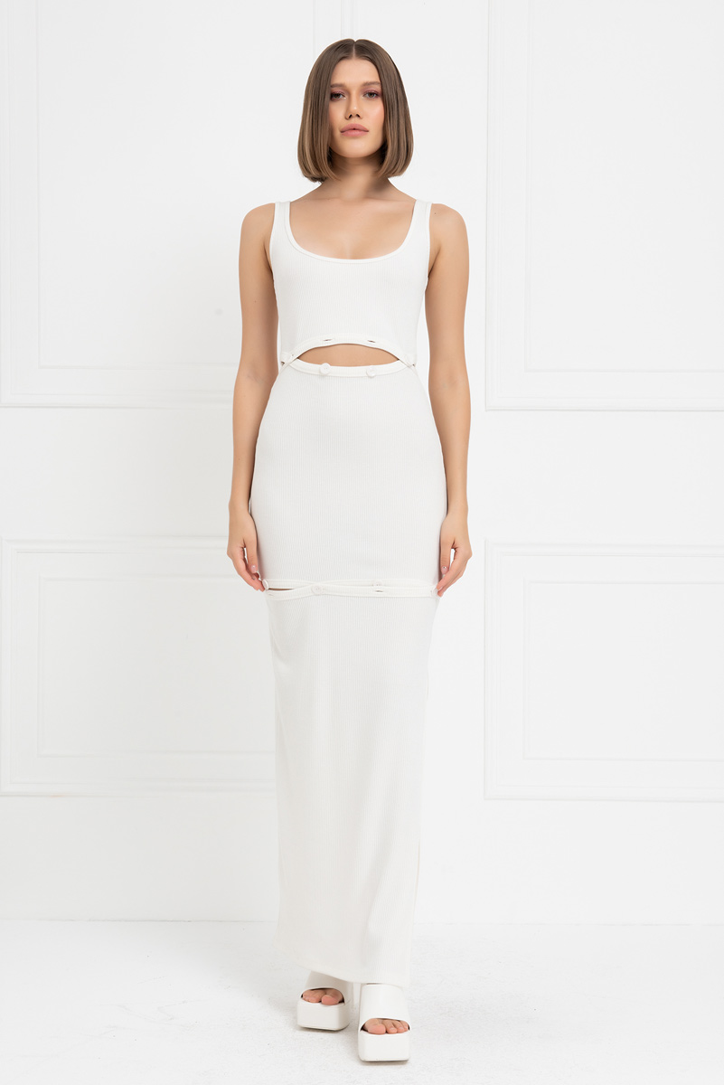 Offwhite Button-Accent Maxi Dress