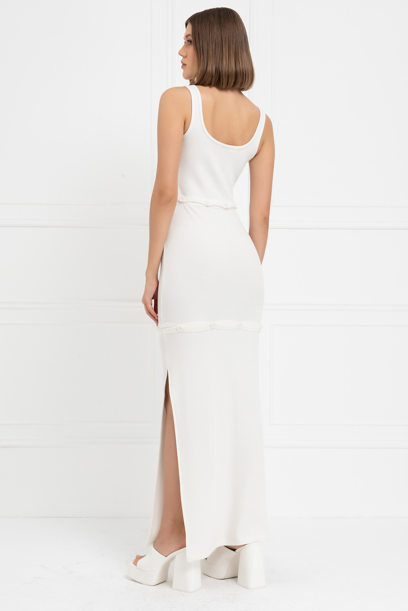Off white Düğme Detaylı Maxi Elbise