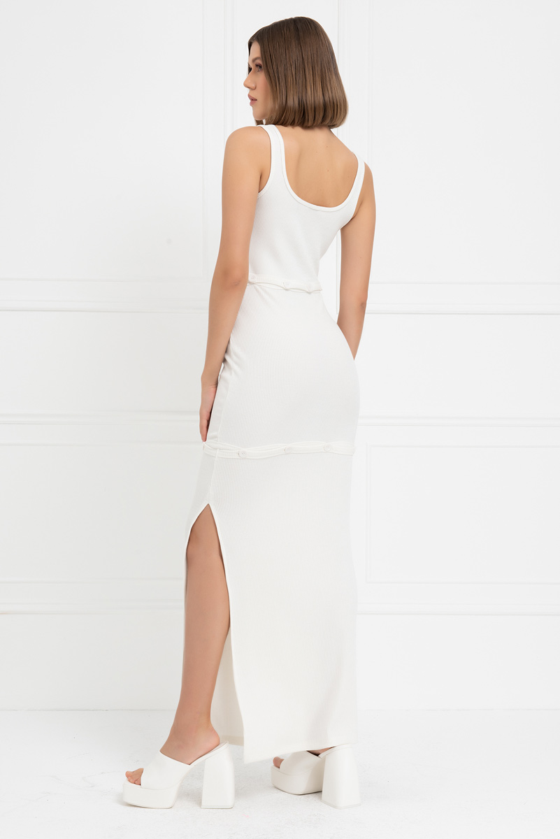 Offwhite Button-Accent Maxi Dress