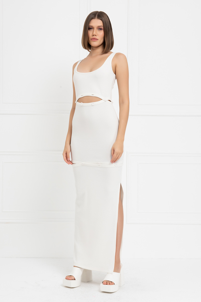 Offwhite Button-Accent Maxi Dress