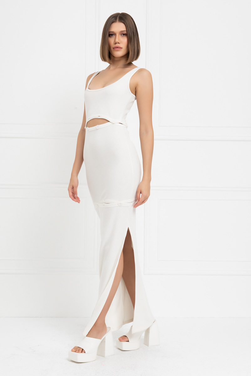 оптовая Offwhite Button-Accent Maxi Dress