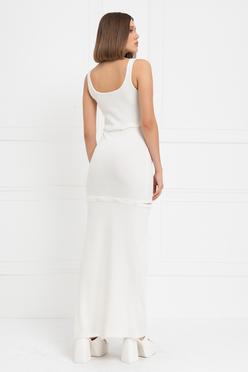 Offwhite Button-Accent Maxi Dress