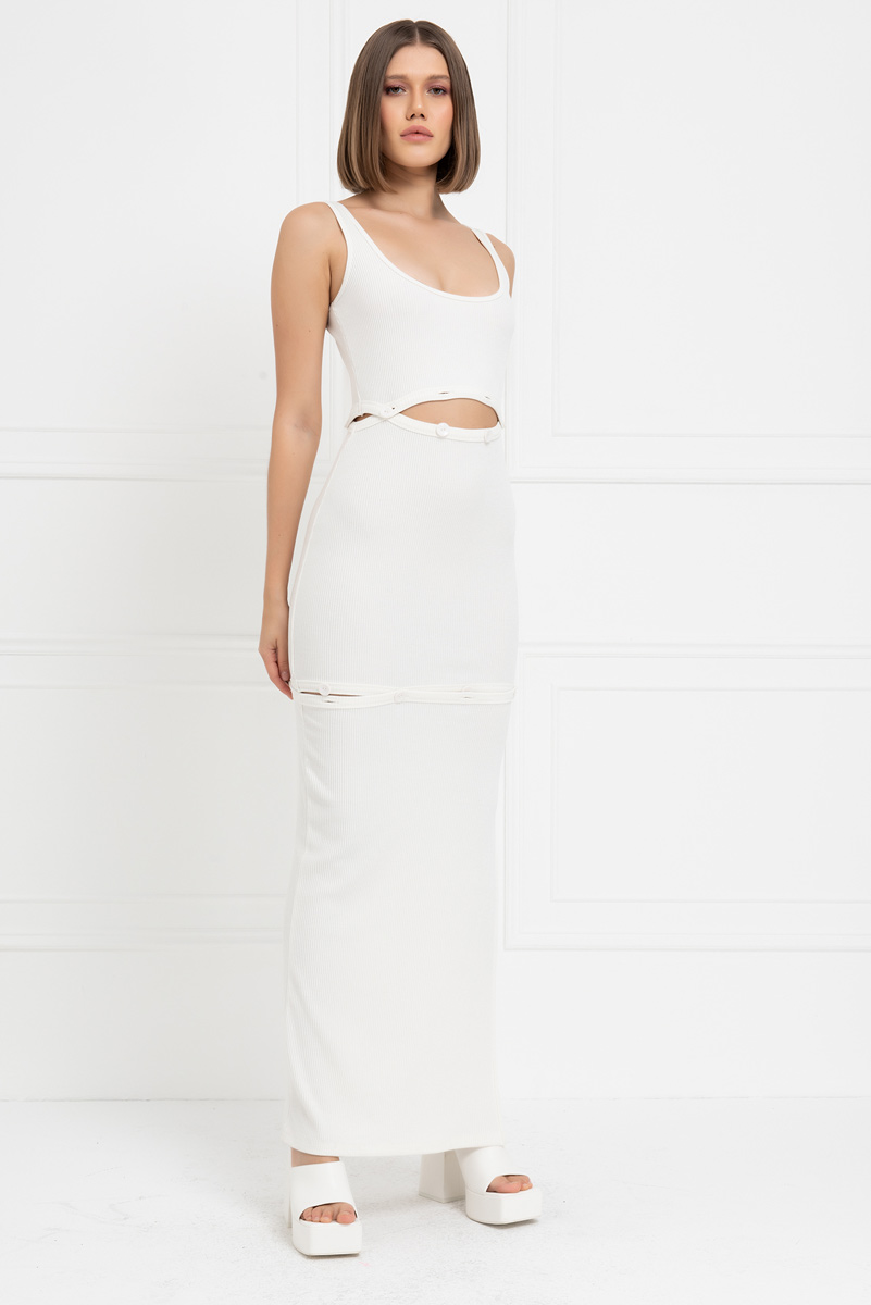 Offwhite Button-Accent Maxi Dress