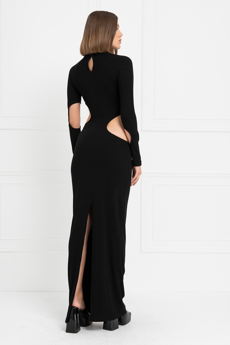 Wholesale Black Cut Out Mid Ribbed Maxi Dress