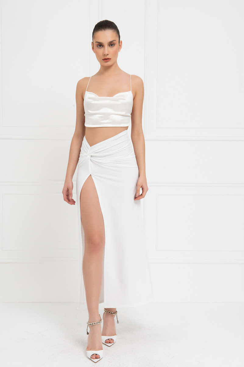 Wholesale Offwhite High-Split Maxi Skirt