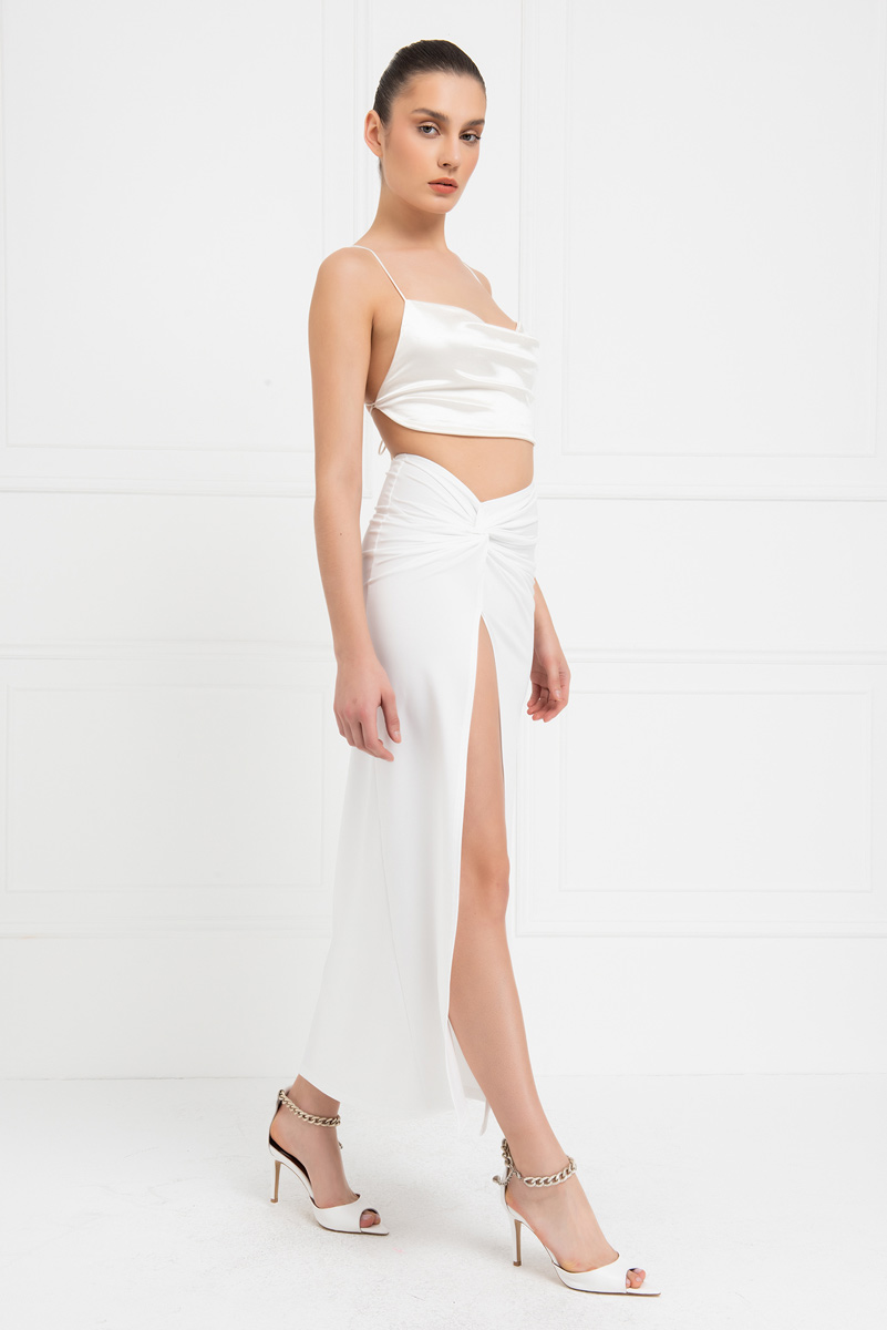 Wholesale Offwhite High-Split Maxi Skirt