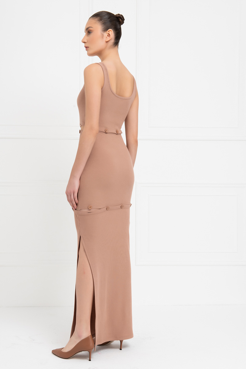 Caramel Button-Accent Maxi Dress