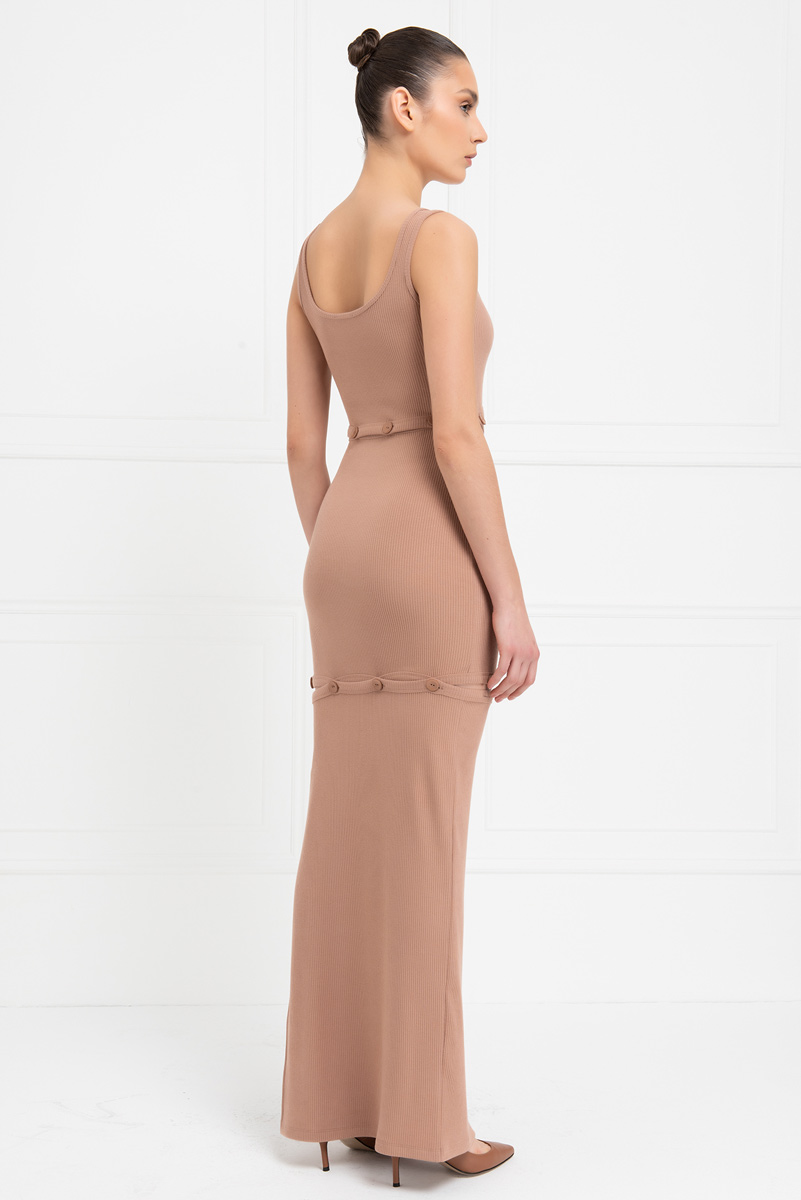 Caramel Button-Accent Maxi Dress