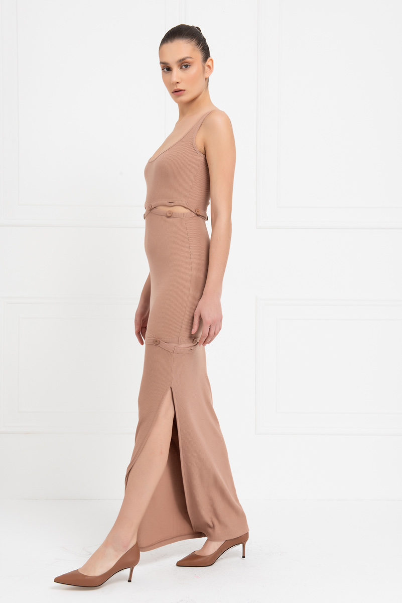 Caramel Button-Accent Maxi Dress