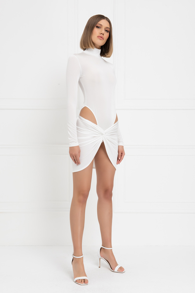 Wholesale Offwhite Mock Neck Bodysuit & Skirt Set