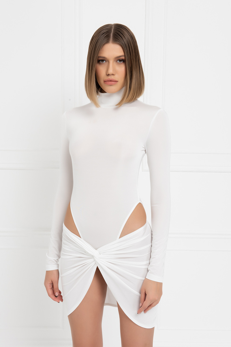 Wholesale Offwhite Mock Neck Bodysuit & Skirt Set