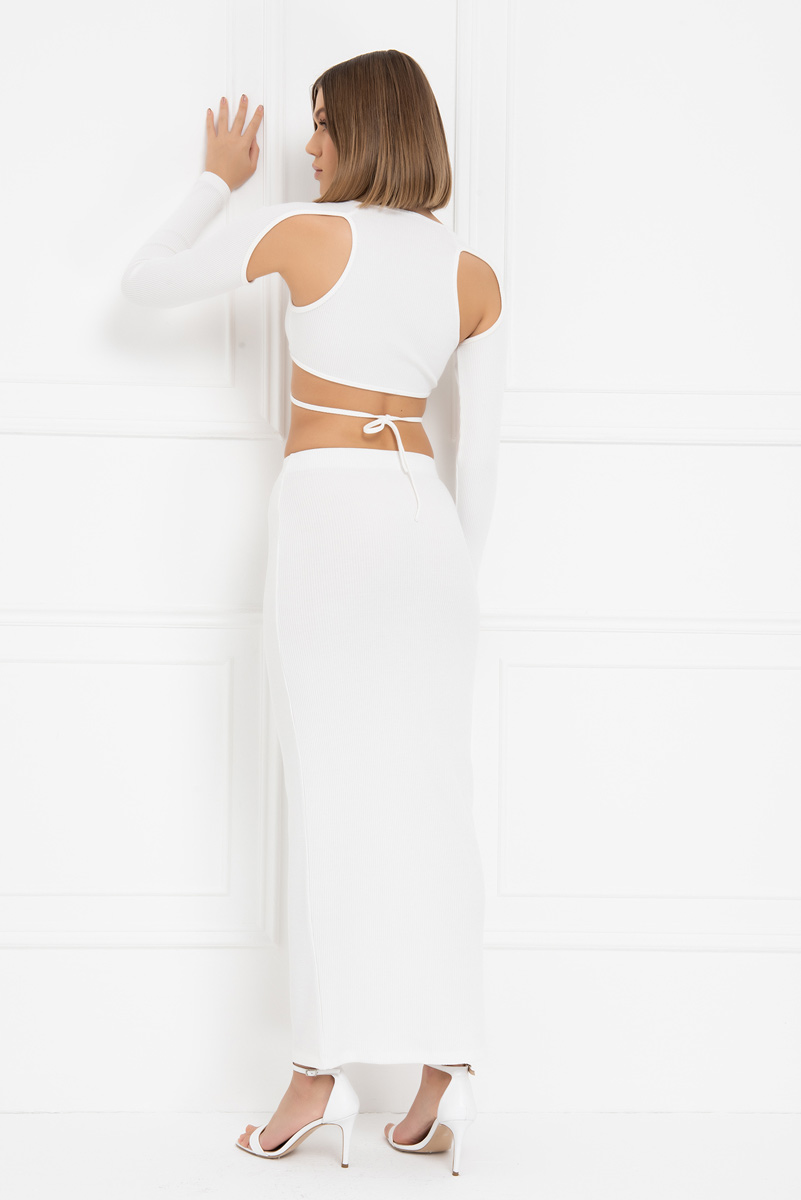 Offwhite Ribbed Crop Top & Maxi Skirt Set
