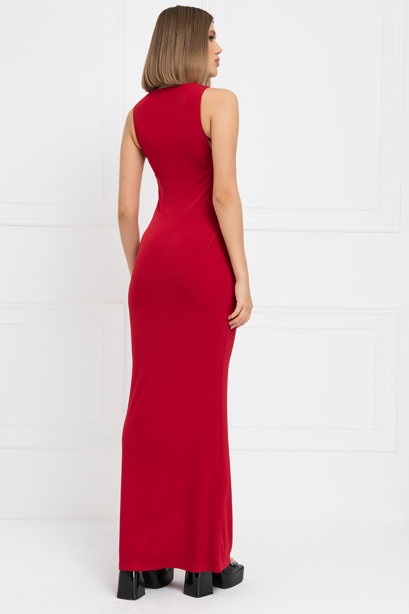 Red Lace Up Side Maxi Dress