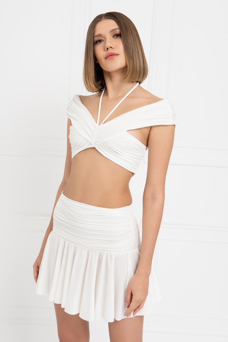 оптовая Offwhite Shirred Crop Cami & Skirt Set