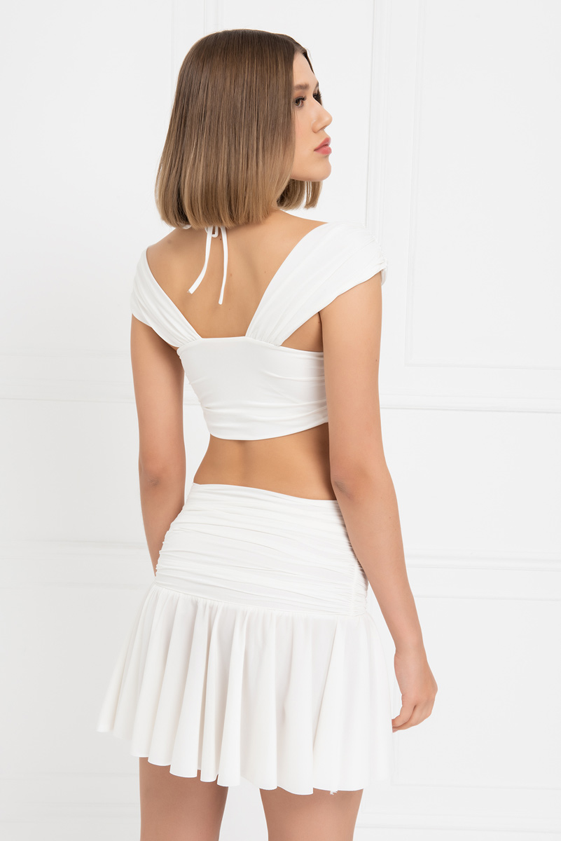 Wholesale Offwhite Shirred Crop Cami & Skirt Set