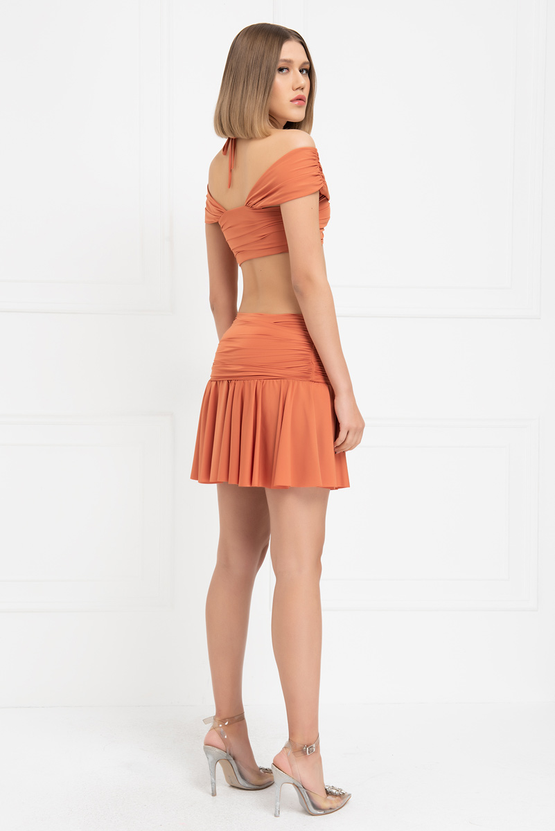 Ochre Shirred Crop Cami & Skirt Set
