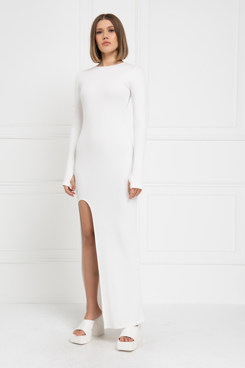 Wholesale Offwhite Crisscross-Back Split-Leg Maxi Dress