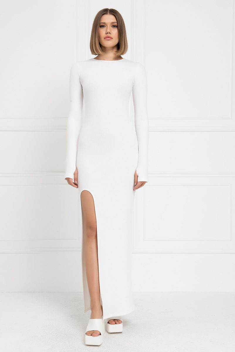 Wholesale Offwhite Crisscross-Back Split-Leg Maxi Dress