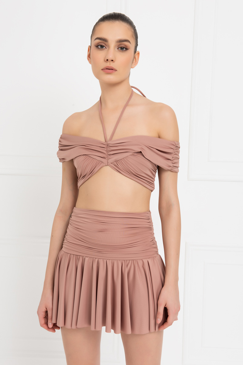 оптовая Caramel Shirred Crop Cami & Skirt Set