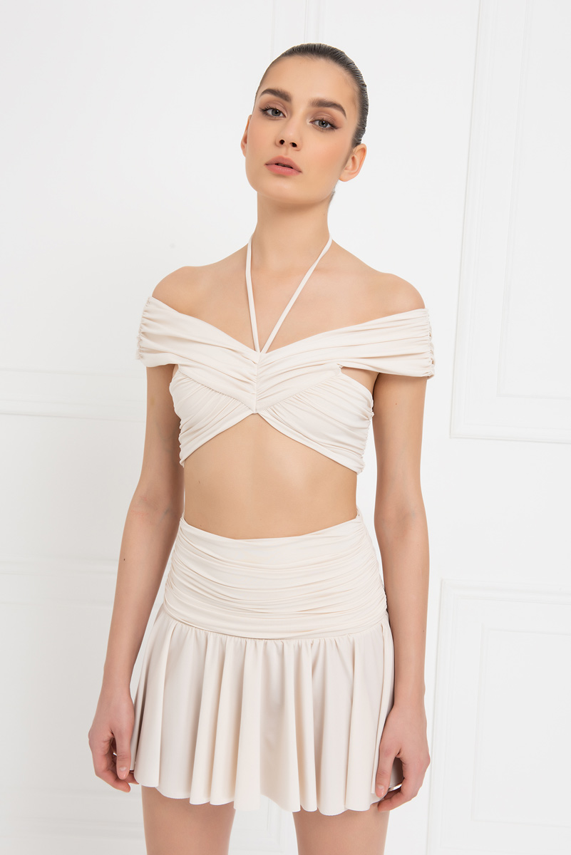 Wholesale Cream Shirred Crop Cami & Skirt Set