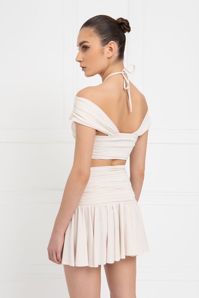 Wholesale Cream Shirred Crop Cami & Skirt Set