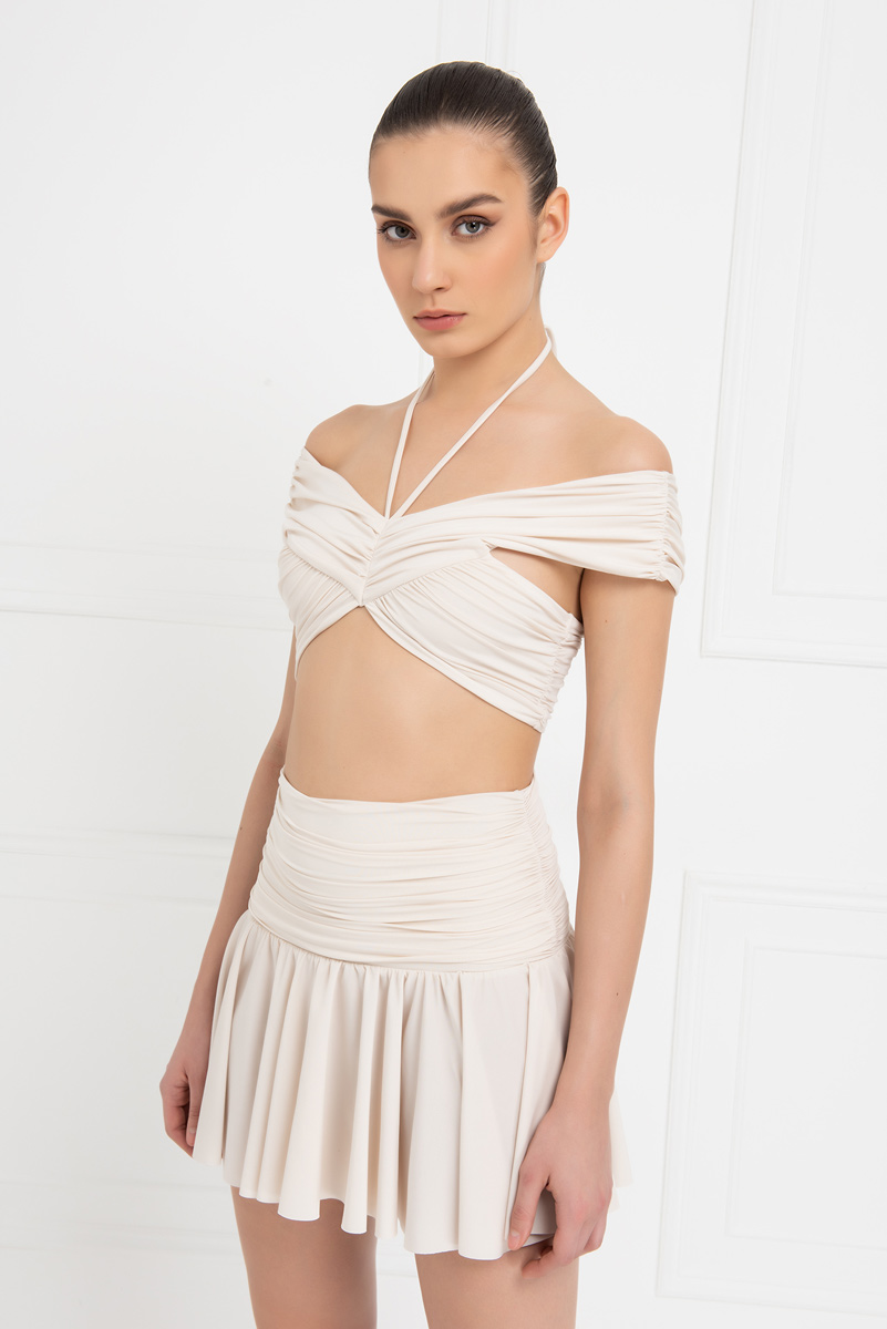 оптовая Cream Shirred Crop Cami & Skirt Set