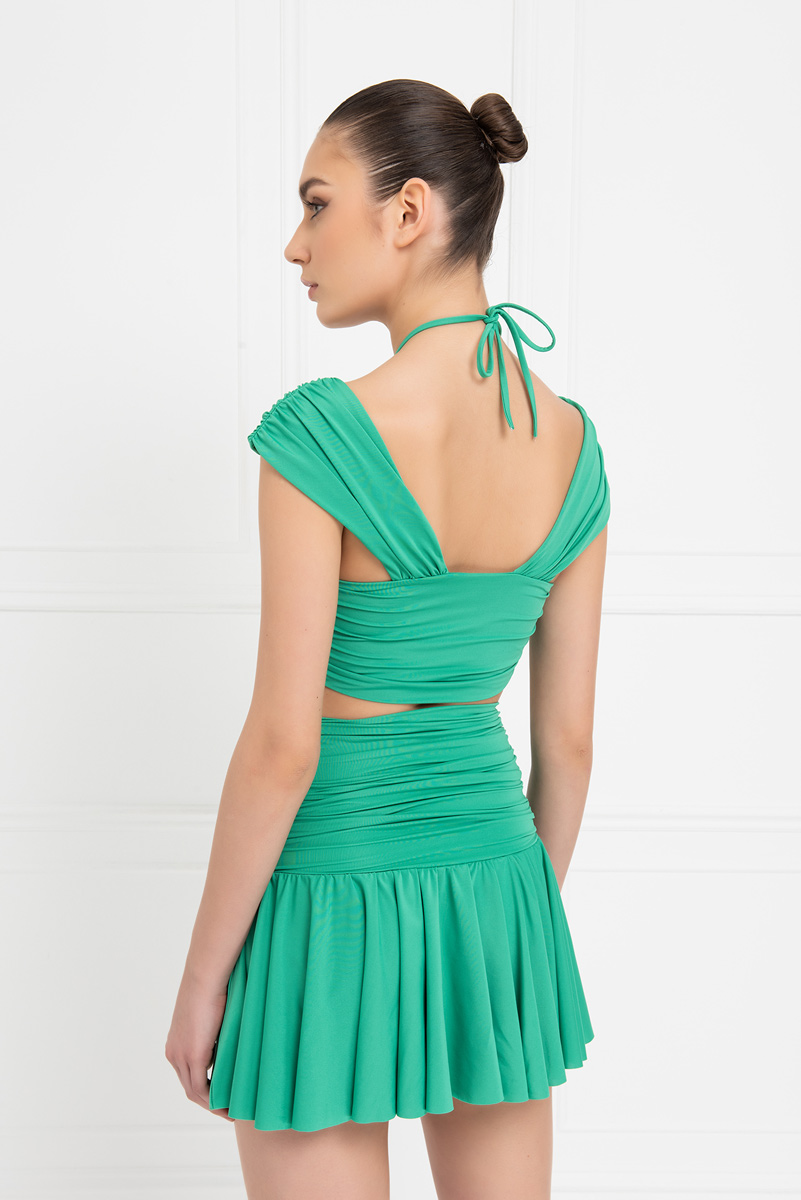 Wholesale New Green Shirred Crop Cami & Skirt Set